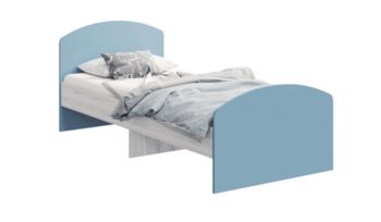Кровать корпусная в современном стиле Арника Стич Ясень анкор белый/Серо-голубой (с основанием)