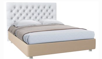 Кровать мягкая с обивкой из экокожи Промтекс-Ориент Tweeden 120 Сонте бежевый + белый (с основанием)