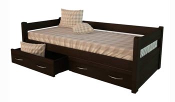 Кровать коричневая из массива DreamLine Тахта с выкатными ящиками ясень Венге